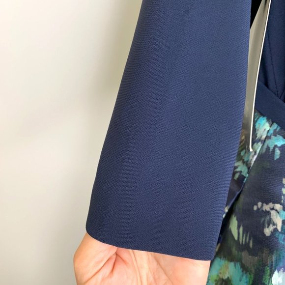 NWT THEIA COUTURE Blue Floral Silk Tea Length Gown Sz 16 - Picture 5 of 11